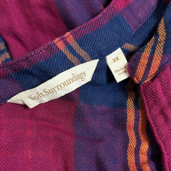 Soft Surroundings Ellesmore Plaid Henley Flannel Shirt Womens Size 2X - Picture 7 of 9